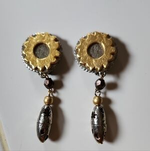 Liz Claiborne Gold, Silver and Brown Mixed-Metal Dangle Clip On Earrings
